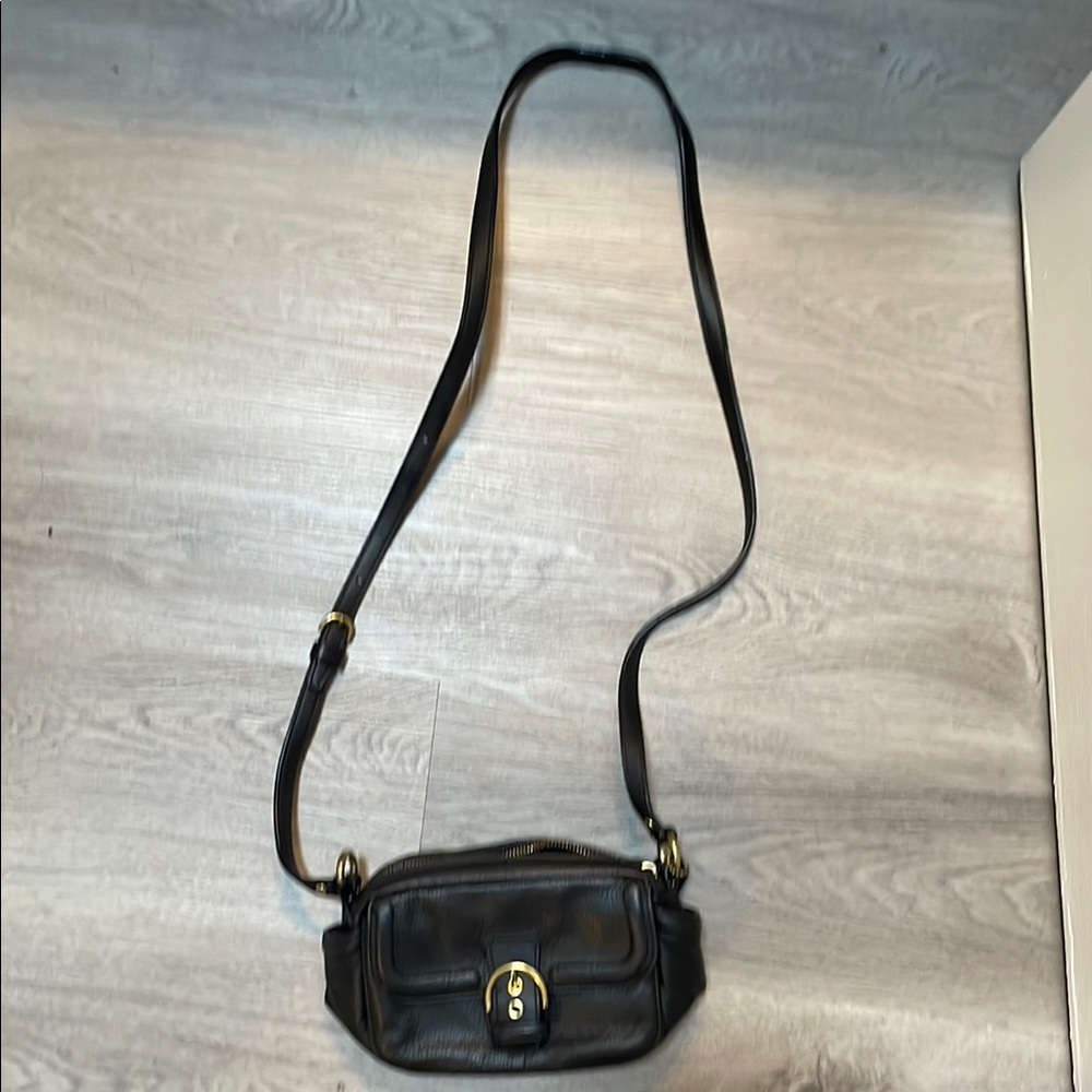 Coach Black Leather Crossbody Bag with Gold Hardware